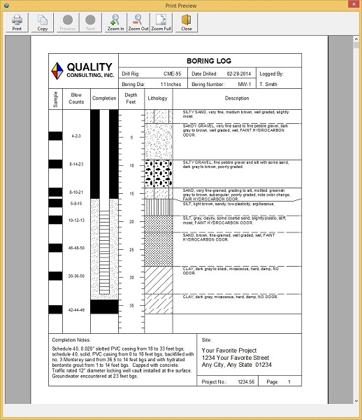 Well Logger - Draft soil boring and well construction logs.